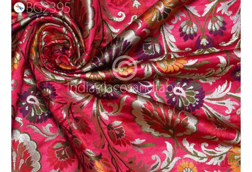 Indian Rose Red Silk Brocade By The Yard Wedding Dress Banarasi Costume Material Sewing Crafting Blouses Curtain Upholstery Furnishing Home Décor Table Runner Fabric