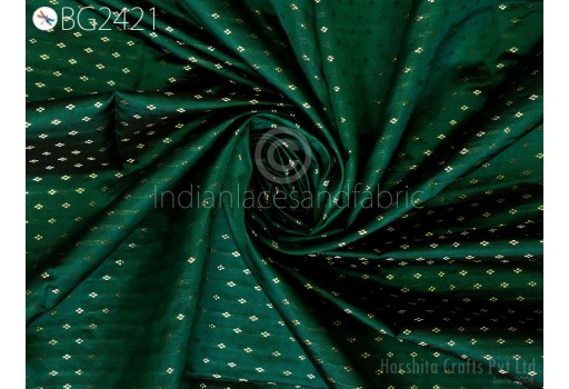 80gsm Green Pure Mysore Silk Fabric by The Yard Brocade Zari Buttie Indian Wedding Dress Bridal Costume Blouses Pillowcases Sewing Crafting