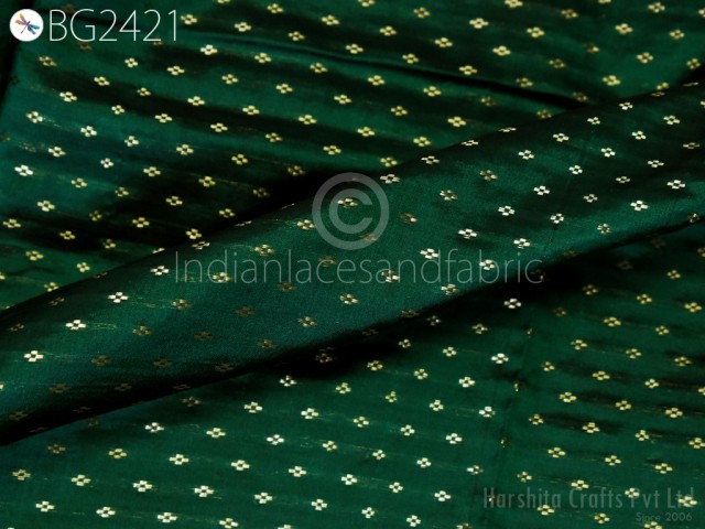 80gsm Green Pure Mysore Silk Fabric by The Yard Brocade Zari Buttie Indian Wedding Dress Bridal Costume Blouses Pillowcases Sewing Crafting