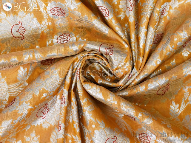 Sewing Crafting Indian Light Brown Brocade by the Yard Pure Katan Banarasi Wedding Dress Costume Material Men Vest Jacket Curtains Upholstery