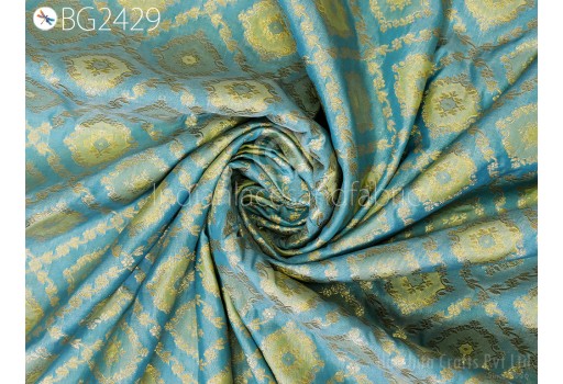Turquoise Brocade Fabric by the Yard Wedding Dress Jackets Indian Blended Banarasi Dress Material Sewing Cushion Cover Home Décor Crafting