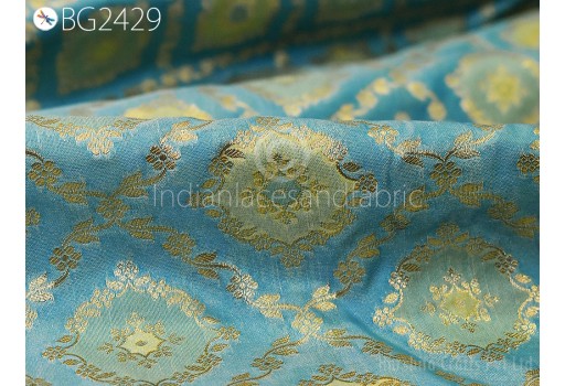 Turquoise Brocade Fabric by the Yard Wedding Dress Jackets Indian Blended Banarasi Dress Material Sewing Cushion Cover Home Décor Crafting