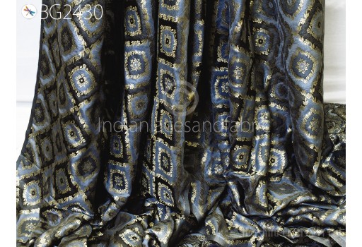 Dress Costumes Material Grey Brocade Fabric by the Yard Wedding Skirt Jackets Indian Blended Banarasi Sewing Home Décor Crafting