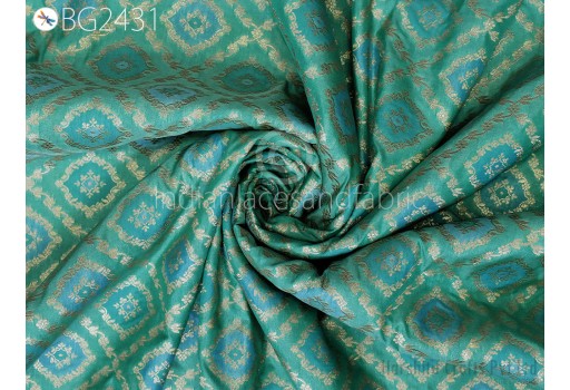 Sea Green Brocade Fabric by the Yard Wedding Dress Jackets Indian Blended Banarasi Dress Material Sewing Cushion Cover Home Décor Crafting