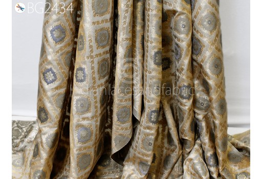 Wedding Dress Beige Indian Brocade Fabric by the Yard Jackets Blended Banarasi Costumes Material Sewing Cushion Cover Home Décor Crafting