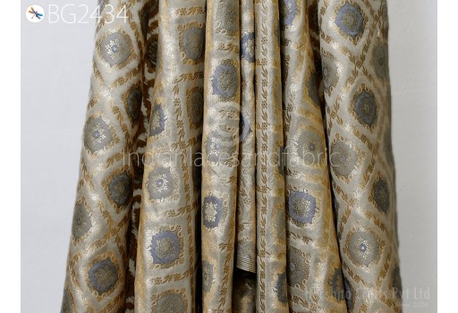 Wedding Dress Beige Indian Brocade Fabric by the Yard Jackets Blended Banarasi Costumes Material Sewing Cushion Cover Home Décor Crafting