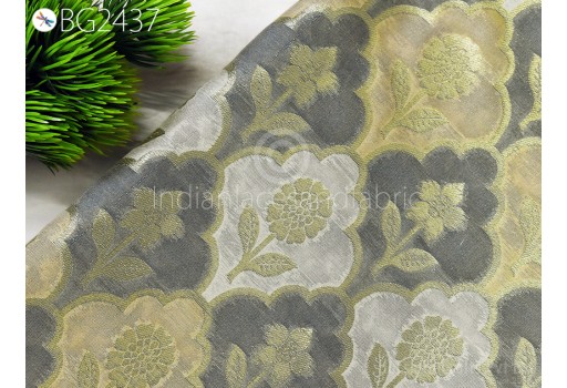 Indian Grey Brocade Fabric by the Yard Wedding Dress Jackets Blended Banarasi Costumes Material Sewing Cushion Cover Home Décor Crafting
