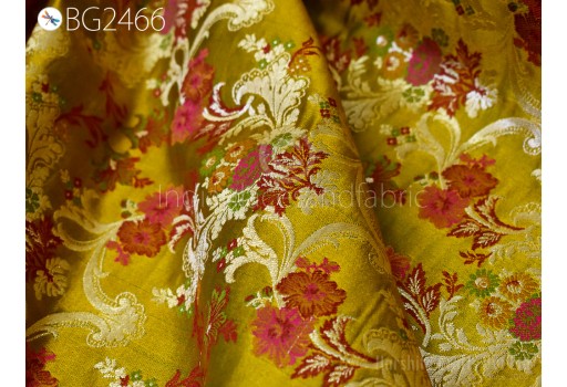 Home Decor Yellow Brocade Fabric by the Yard Historic Costume Indian Banarasi Wedding Dress Material Banaras Coat Sewing Upholstery Drapery