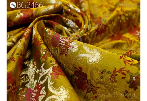 Home Decor Yellow Brocade Fabric by the Yard Historic Costume Indian Banarasi Wedding Dress Material Banaras Coat Sewing Upholstery Drapery