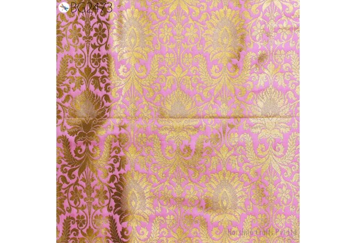 Wedding Dress Indian Pink Brocade by the yard Banarasi Material Lehenga Skirts Vest or Corset Fabric Theatrical Costumes Upholstery Curtain