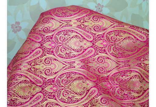 Brocade Fabric by the yard Magenta Gold Weaving Indian engagement lehenga making Blended Silk Wedding Dress Banarasi evening jacket Curtain fashion blogger