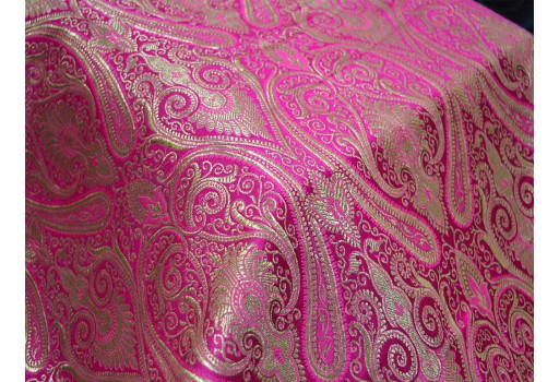 Brocade Fabric by the yard Magenta Gold Weaving Indian engagement lehenga making Blended Silk Wedding Dress Banarasi evening jacket Curtain fashion blogger
