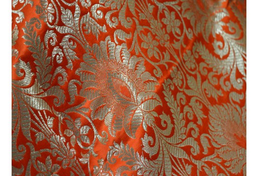 Indian Banaras Orange Gold Weaving Brocade sherwani Wedding Dresses blouses sewing crafting Home Decor Furnishing Blended Silk by the Yard clothing accessories fabric