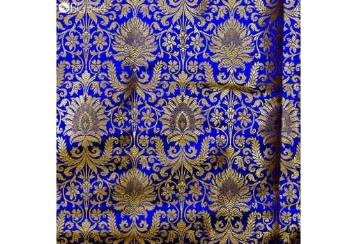 Indian Blended Silk Royal blue Gold Weaving Banarasi Brocade by the Yard fabric Wedding Dress Bridesmaid lehenga jackets home decor festive wear brocade
