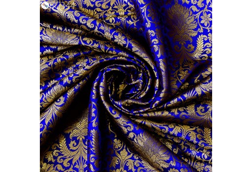 Indian Blended Silk Royal blue Gold Weaving Banarasi Brocade by the Yard fabric Wedding Dress Bridesmaid lehenga jackets home decor festive wear brocade