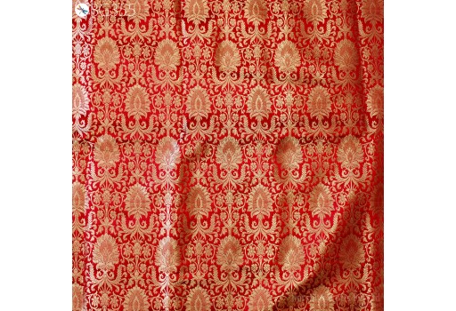 Banarasi fabric by the yard brocade red gold weaving for wedding dress home décor art blended silk sewing crafting boutique material cushion cover decorative headband fabric