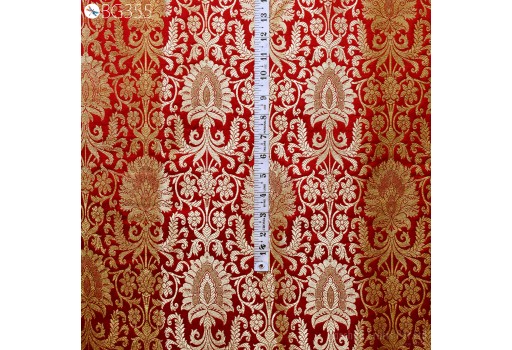 Banarasi fabric by the yard brocade red gold weaving for wedding dress home décor art blended silk sewing crafting boutique material cushion cover decorative headband fabric