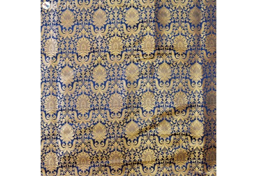 Navy Blue Gold Weaving Banarasi Silk Wedding Dress Brocade by the Yard gown making festive wear boutique material Lehenga Making christmas supplies clothing accessories
