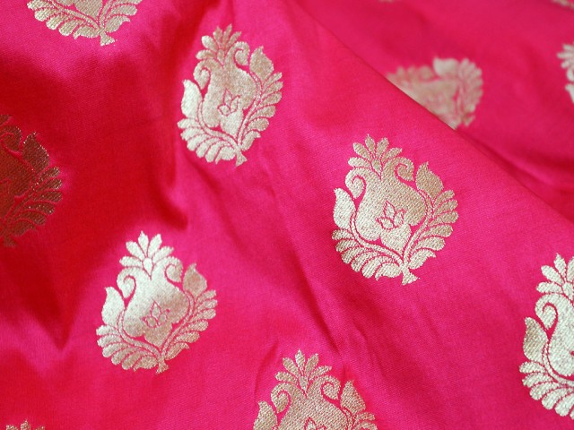 Indian Brocade Fabric sold by the yard Carrot Red Gold Bridal Wedding Dress Banarasi Blended Silk Home Decor Cushion Cover evening jacket table runner
