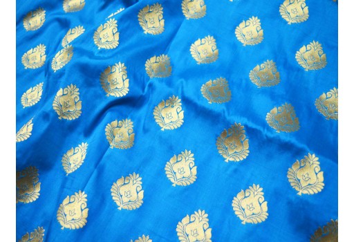 Bridal Wedding Dress Brocade sold by the yard Turquoise Blue Gold Banarasi Fabric Blended Silk boutique material Cushion Cover clothing accessories