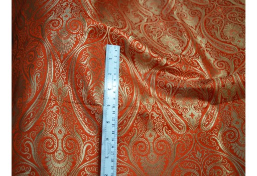 Orange Banarasi Brocade Fabric by the Yard Wedding Dress Blended Silk Dress Material Home Decor table Runner Curtains clothing accessories