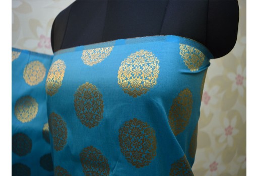 Turquoise Blue Brocade By The Yard Banarasi Blended Silk Fabric Wedding bridesmaid dress boutique material clothing accessories