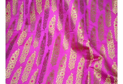 Magenta And Gold Varanasi Silk Brocade Jacquard Cloth By The Yard Jacket Sewing Material Bridal Clutches Wedding Lehnga Dress Fabric