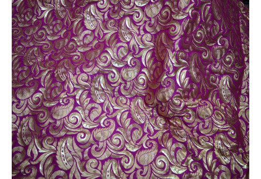 Purple Brocade by the yard Indian Wedding Dress Banarasi Sewing Crafting Costume Table Runner Home Furnishing Cushion Cover Sewing Material Bridal Clutches Fabric