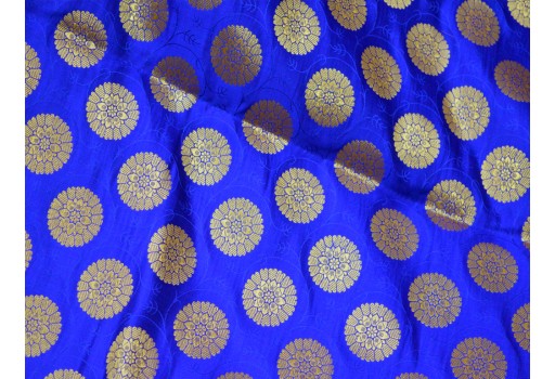 Indian silk wholesale fabric blended royal blue brocade by the yard headband material banarasi jacket fabric midi dress brocade golden mandala design fabric trousers making brocade online home decoration fabric 