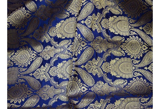 2.25 Meter Banarasi Wedding Dress Material Lehenga Making Skirt Traditional Brocade Navy Blue Brocade Sewing Crafting Costume Dress Fabric clothing accessories