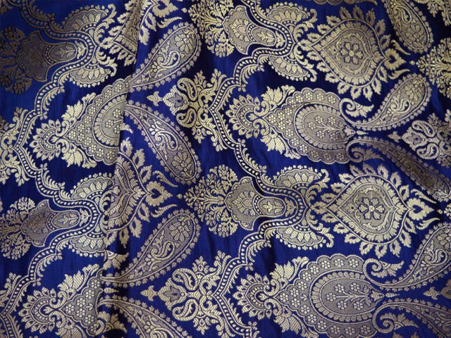 2.25 Meter Banarasi Wedding Dress Material Lehenga Making Skirt Traditional Brocade Navy Blue Brocade Sewing Crafting Costume Dress Fabric clothing accessories
