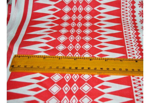 1.5 Meter Red White Geometric Printed Indian Pure Soft Cotton Fabric Summer Skirt Dresses Tunics Quilting Sewing Crafting Baby Nursery Cribs Pillow Curtains Home Decor Fabric
