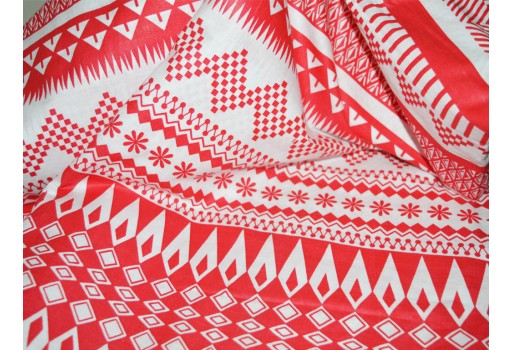 1.5 Meter Red White Geometric Printed Indian Pure Soft Cotton Fabric Summer Skirt Dresses Tunics Quilting Sewing Crafting Baby Nursery Cribs Pillow Curtains Home Decor Fabric