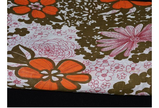 Orange Floral Screen Printed Indian Pure Soft Cotton Fabric By The Yard Summer Dresses Tunics Quilting Sewing Crafting Baby Nursery Cribs Curtains Home Decor Fabric