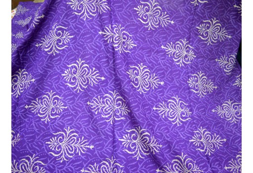 Violet Hand Block Printed Soft Fabric by Yard Summer Dresses Indian Pure Cotton Drapery Apparel Baby Nursery Quilting Sewing Crafting fabric