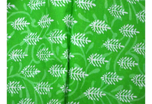 Fabric in Parrot green and White Color printed cotton 