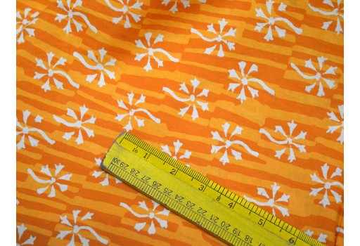 Indian Orange Hand Block Printed Soft Fabric by the Yard Summer Dresses Pure Cotton Quilting Sewing Crafting Drapery Apparel Baby Nursery