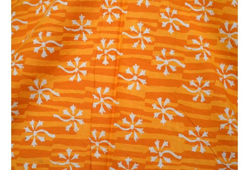 Indian Orange Hand Block Printed Soft Fabric by the Yard Summer Dresses Pure Cotton Quilting Sewing Crafting Drapery Apparel Baby Nursery