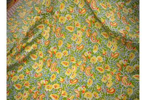 Yellow Block Printed Soft Fabric by the Yard Summer Dresses Indian Pure Cotton Hand printed Quilting Sewing Crafting Drapery Apparel Nursery
