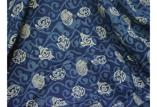 Indigo blue floral quilting Indian hand block printed cotton fabric by yard sewing crafting drapes curtains summer women kids apparel skirts kaftans home décor hand bags fabric