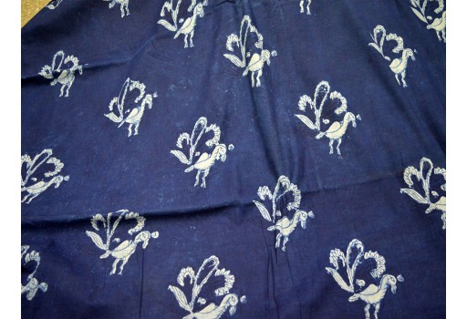 Peacock Floral print quilting indigo blue Indian hand block printed cotton fabric by yard sewing crafting drapes curtains summer women kids apparel skirts kaftans hand bags fabric