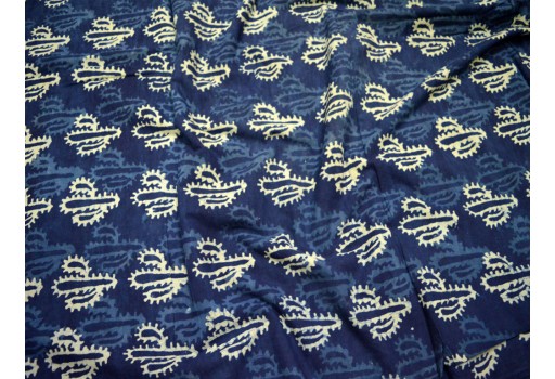 Indigo Blue Block Printed Cotton For Summer Dresses Kurta Making fabric