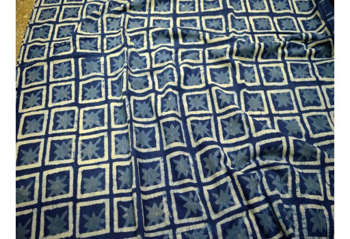 Indian hand block printed vegetable dye fabric by the yard summer women dress indigo blue sewing crafting baby nursery drapes curtain apparel clutches home décor fabric