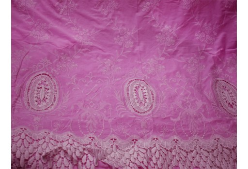 52" Pink Lilac Embroidered Fabric Kids Summer Evening Dresses Crafting Indian Cotton Fabric by the Yard Sewing Skirts Costumes Table Runners