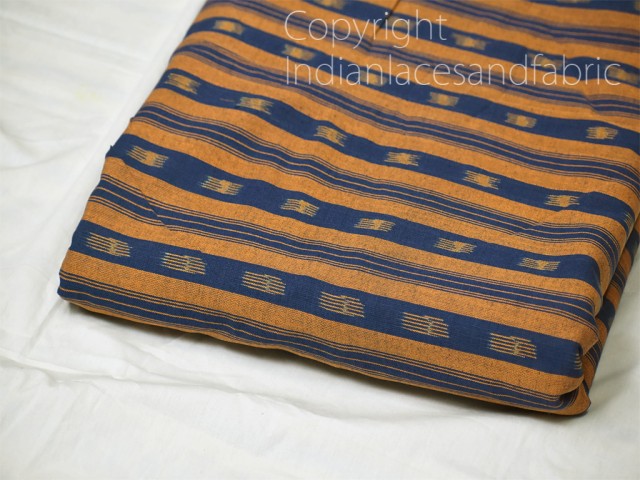Blue Ikat Cotton Fabric by the yard Indian Handloom Upholstery Handwoven Quilting Sewing Crafting Summer Dress Cushion Pillow Apparel Fabric