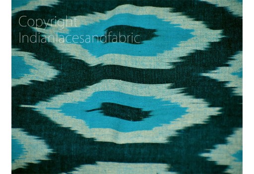 Blue Indian Ikat Cotton fabric sold by yard Handwoven Yarn Dyed Kids Summer Dress Handloom Home Furnishing Cushions Curtains Pillows Apparel