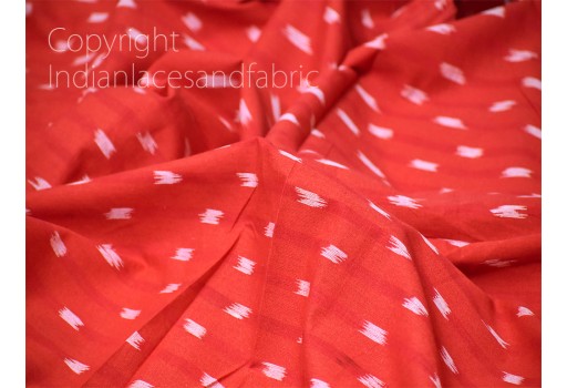 Red Ikat Cotton Fabric by yard Homespun Indian Handloom Quilting Sewing Crafting Women Kids Summer Dresses Cushions Home Decor Draperies