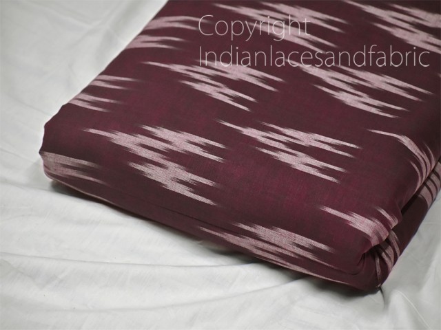 Wine Indian Ikat Cotton Fabric by the yard Handwoven Summer Dresses Handloom Home Decor Quilting Crafting Sewing Cushions Drapery Curtains
