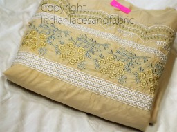 Indian Beige Embroidered Cotton Fabric by Yard Crafting Sewing Kids Women Summer Dress making Material Curtains Skirts Palazzo Pants Skirts Home Decor Cushion Cover