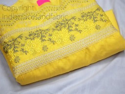 Indian Yellow Embroidered Cotton Fabric by Yard Crafting Sewing Kids Women Summer Dress making Material Curtains Skirts Palazzo Pants Skirts Home Decor Cushion Cover